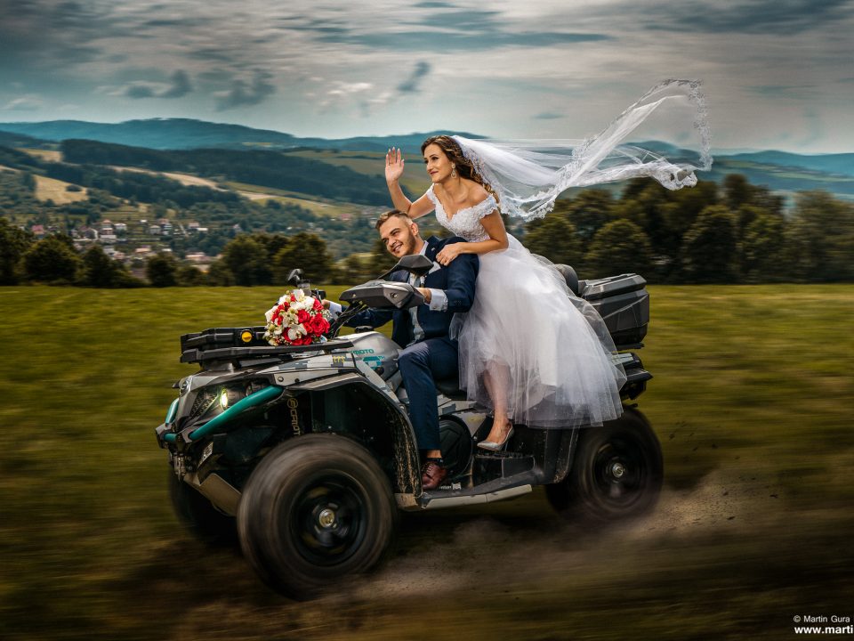 rýchla jazda - svadobná fotografia